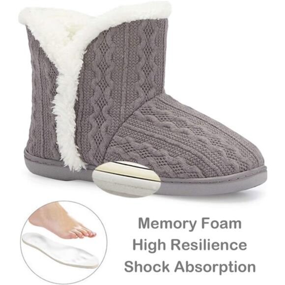 Women Warm Bootie Slippers Fluffy Plush Indoor Outdoor Winter Booty Slippers - Picture 2 of 7